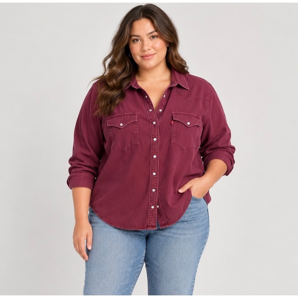 Levis Womens Western Snap Front Shirt Burgundy Maroon L 86832-0040
